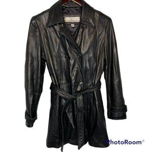 *Andrew Marc NY Women's Belted Black Leather Coat Size Small/S